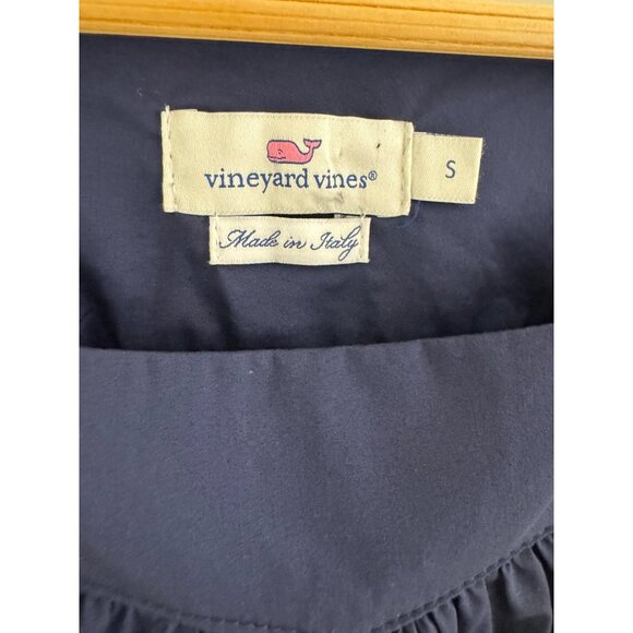 Vineyard Vines Ric Rac Bell Sleeve Blouse Navy Blue Size S Crop Cotton-Blend - Picture 6 of 7